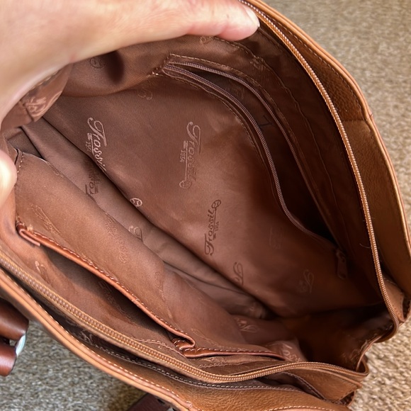 FOSSIL Taupe Brown Soft Pebble Stitched Leather Double Straps Shoulder Bag Purse - Picture 7 of 11